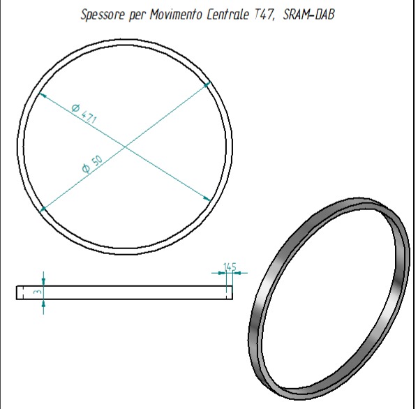 XL500C19 - Spessore 3mm per movimento centrale Sram o Shimano T47